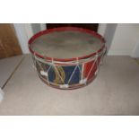 A LARGE EARLY 20TH CENTURY ROYAL ARTILLARY REGIMENTAL BASS DRUM, 82 CM DIAMETER, WITH ROYAL COAT