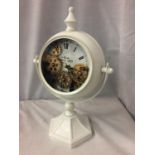 A CHAMPS ELYSEES DESIGN MANTEL CLOCK WITH VISABLE MOVEMENT H: 39CM