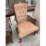 A 19TH CENTURY STYLE BERGERE FIRESIDE CHAIR