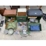 AN ASSORTMENT OF FISHING TACKLE TO INCLUDE BAIT BOXES, FLOATS AND BAIT SLINGS ETC