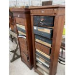 TWO WELLINGTON STYLE CHESTS WITH COMPRESSED FIBRE DRAWERS (TWO MISSING)