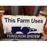 AN ENAMEL SIGN -THIS FARM USES THE FERGUSSON SYSTEM. 60CM X 40CM