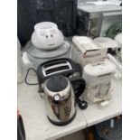 AN ASSORTMENT OF ITEMS TO INCLUDE A HALOGEN COOKER, A PHILIPS TEA FOR TWO AND A KETTLE ETC