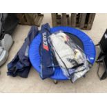 AN ASSORTMENT OF ITEMS TO INCLUDE A SMALL TRAMPOLINE, CAMPING CHAIRS AND CRICKET ITEMS ETC