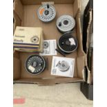 TWO DRAGONFLY FLY FISHING REELS, A REGULAR RIMFLY REEL AND A KINGSIZE RIMFLY REEL AND SPARE SPOOL