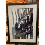 A FRAMED PHOTOGRAPHIC IMAGE OF 'RAILINGS BY THE HARBOUR' BY PETER JACKMAN PHOTOGRAPHY
