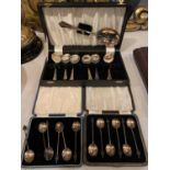 A COLLECTION OF BOXED HALLMARKED SILVER SPOONS IN PRESENTATION BOXES COMPRISING OF DESERT SPOONS AND