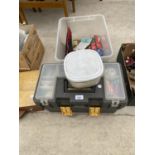 TWO PLASTIC TACKLE BOXES WITH A QUANTITY OF SEA FISHING TACKLE