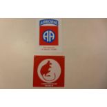 AN AIRBORNE METAL SIGN 17CM X 12CM AND A 7TH ARMOURED DESERT RAT SIGN 14CM X 14CM