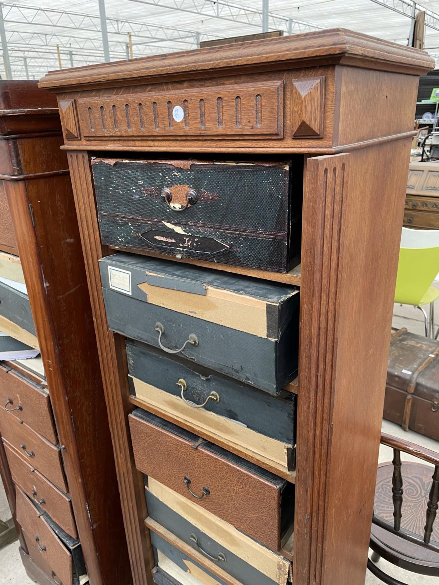 TWO WELLINGTON STYLE CHESTS WITH COMPRESSED FIBRE DRAWERS (TWO MISSING) - Image 4 of 5