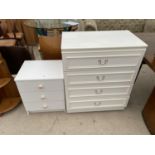 A MODERN FOUR DRAWER CHEST AND SMALLER THREE DRAWER CHEST