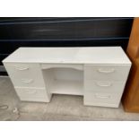 A MODERN WHITE DOUBLE PEDESTAL DRESSING TABLE