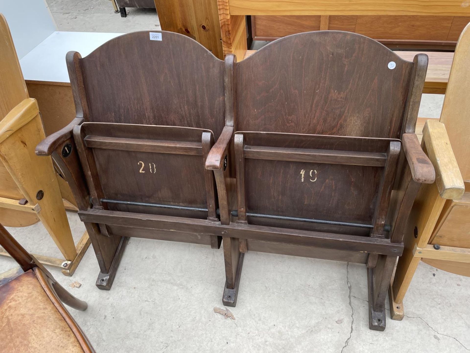 A PAIR OF BENTWOOD CINEMA/THEATRE SEATS, NO.20 AND NO.19