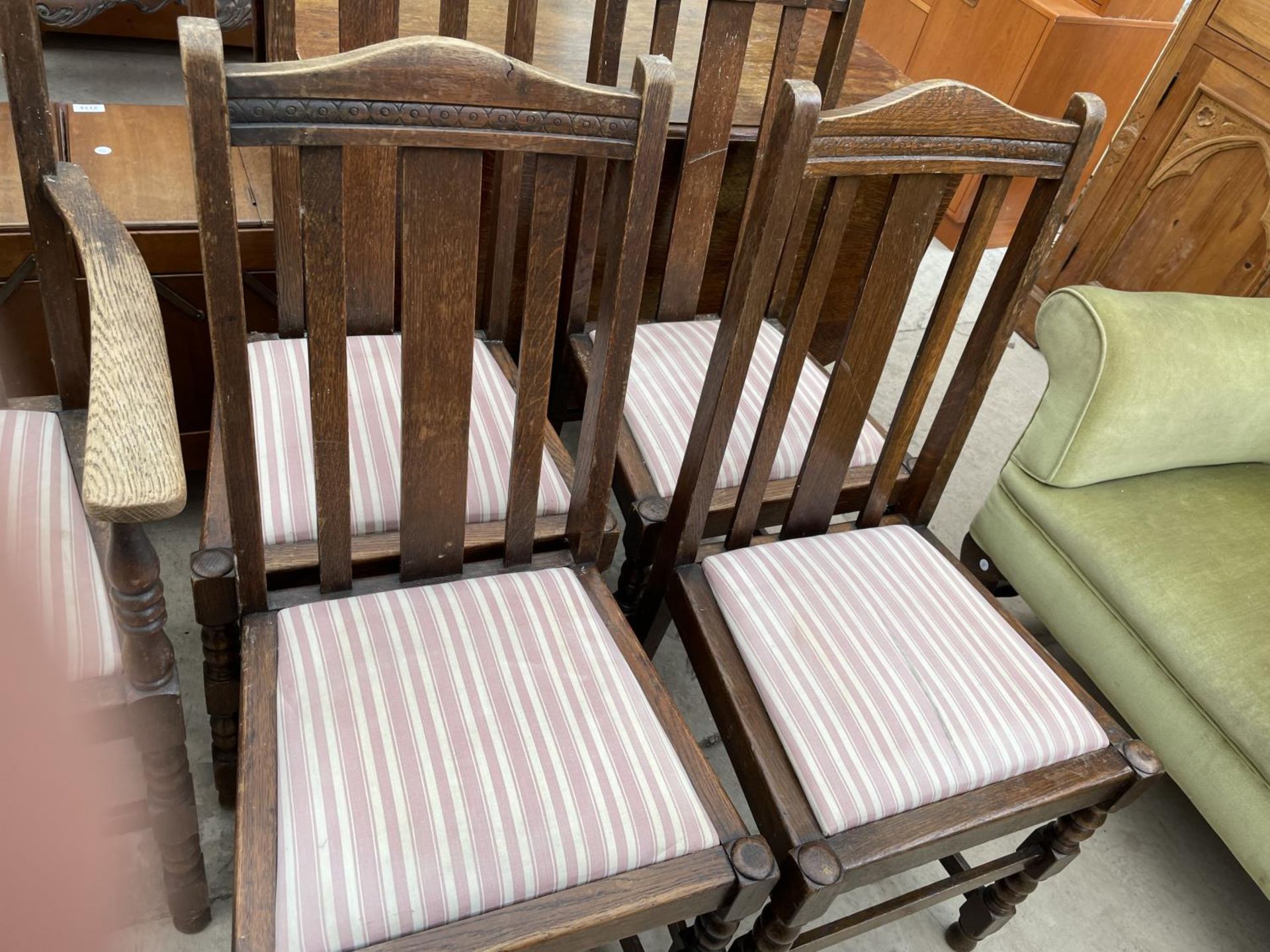 A SET OF SIX LATH BACK DINING CHAIRS, ONE BEING A CARVER - Image 3 of 5