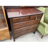 AN EDWARDIAN WALNUT CHEST OF TWO SHORT AND THREE LONG DRAWERS, 39" WIDE