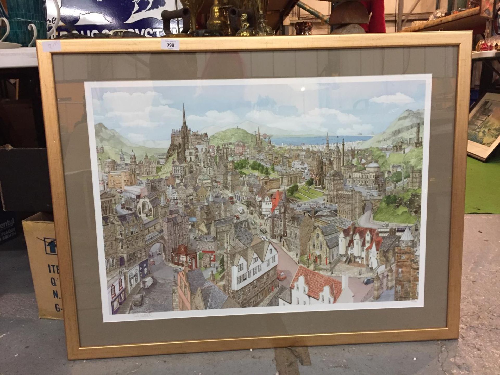 A FRAMED LIMITED EDITION 'MEMORIES OF EDINBURGH' PRINT BY STUART MOORE 427/1500
