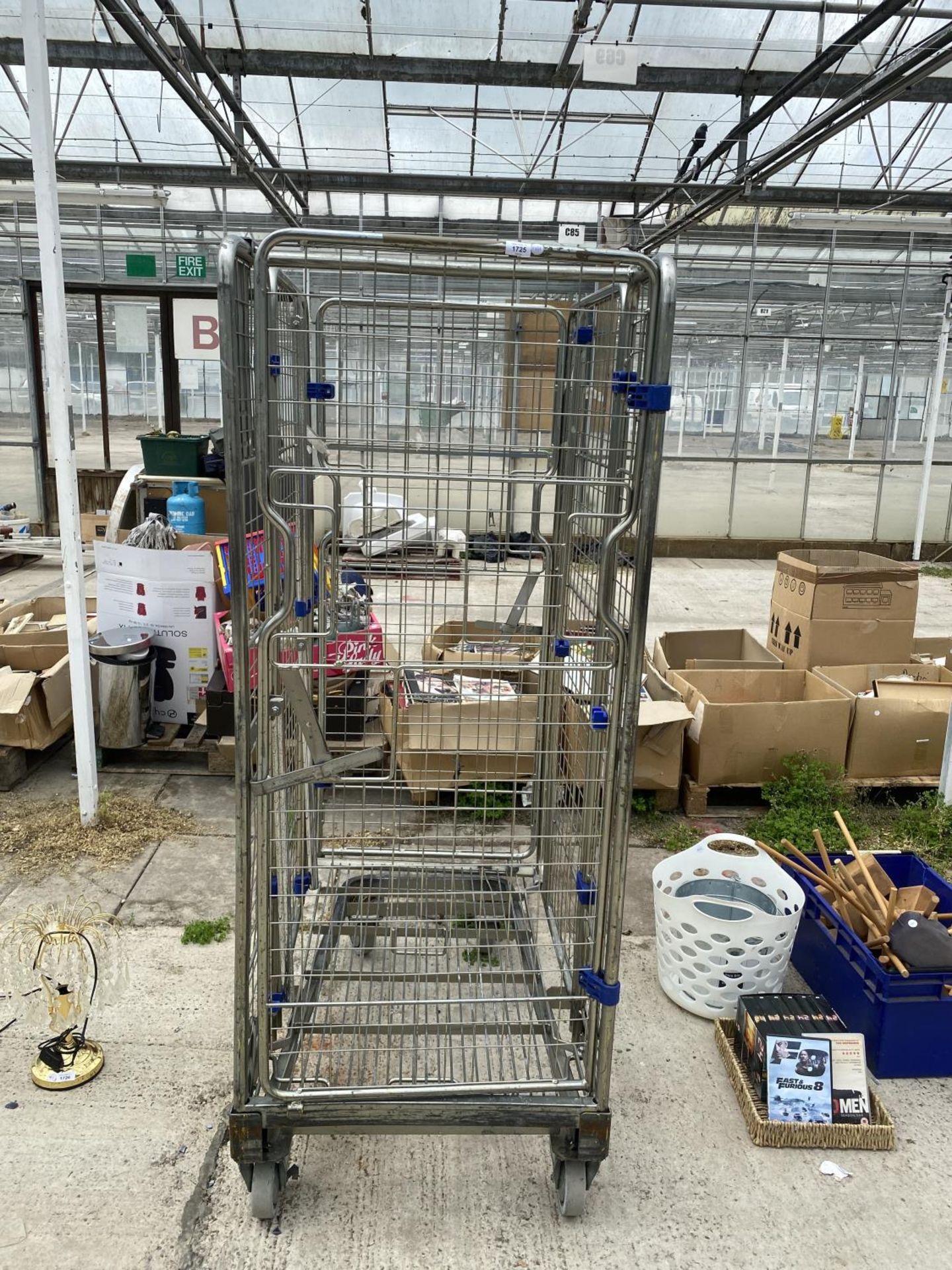 A METAL STORAGE CAGE ON TROLLEY WHEELS - Image 2 of 2