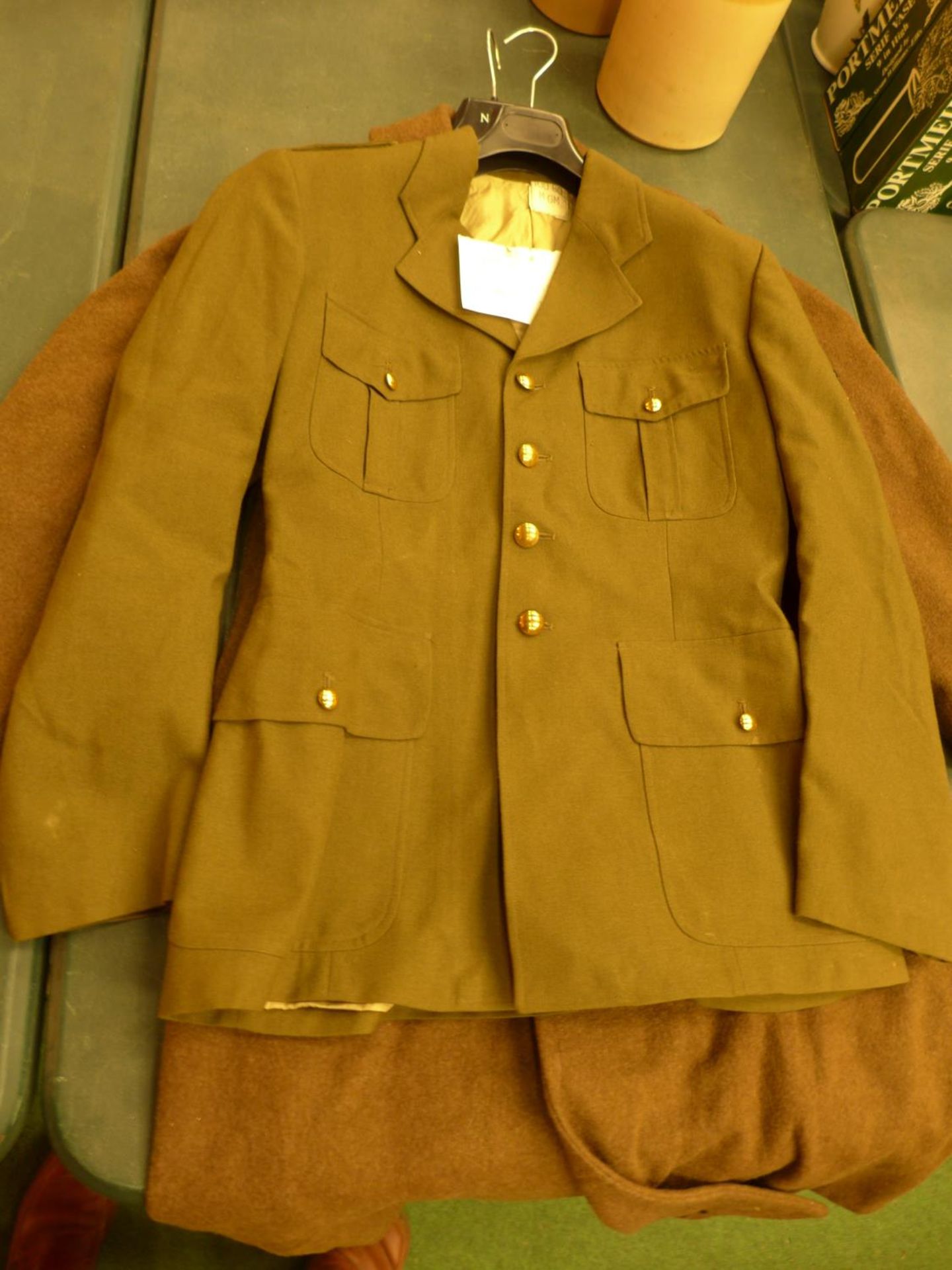 A FRENCH ARMY TUNIC AND A FRENCH ARMY GREAT COAT, SIZE 38-40" CHEST, 18" ARMPITS TO CUFF