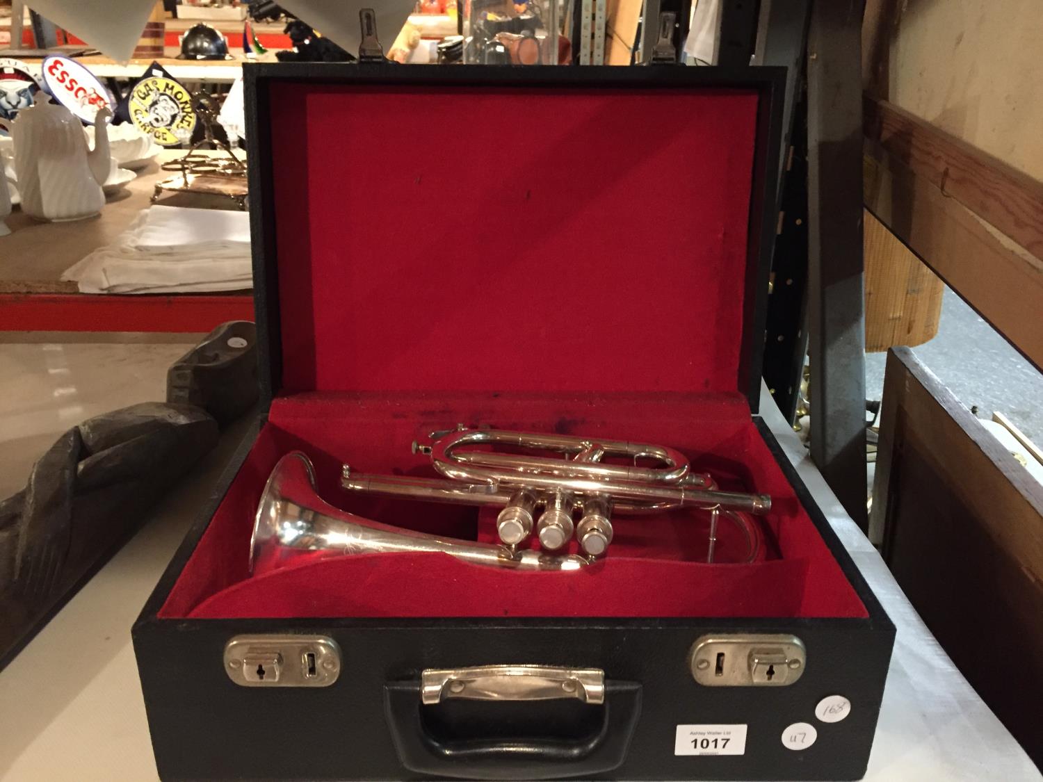 A SILVER PLATE 'BARRATT'S OF MANCHESTER LTD' CASED CORNET