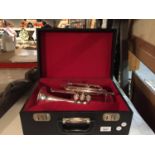 A SILVER PLATE 'BARRATT'S OF MANCHESTER LTD' CASED CORNET