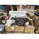 AN ASSORTMENT OF HOUSEHOLD CLEARANCE ITEMS TO INCLUDE A CONSOLE TABLE, BOOKS AND TEDDIES ETC