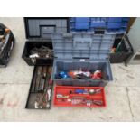 A GROUP OF 3 TOOL BOXES CONTAINING VARIOUS TOOLS TO INCLUDE SCREW DRIVERS, CHISELS AND SPANNERS ETC