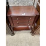 A SMALL EDWARDIAN MAHOGANY THREE DRAWER CHEST WITH OPEN BASE - 20" WIDE