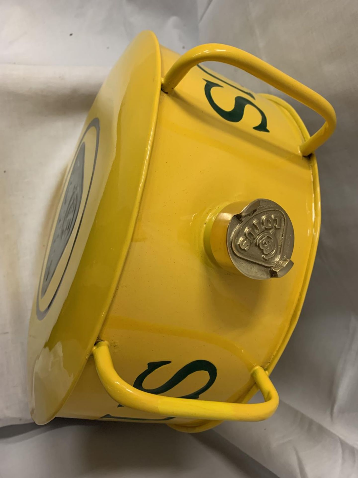 A YELLOW LOTUS PETROL CAN WITH BRASS TOP - Image 3 of 3