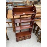 CHIPPENDALE STYLE FOUR TIER WALL SHELVES WITH FOUR SMALL DRAWERS TO THE BASE, 20" WIDE