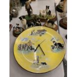 A COLLECTION OR BORDER COLLIE ORNAMENTS TO INCLUDE A CLOCK IN THE STYLE OF A PLATE