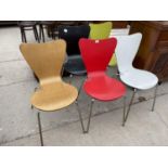 FIVE BENTWOOD AND PAINTED RETRO KITCHEN CHAIRS
