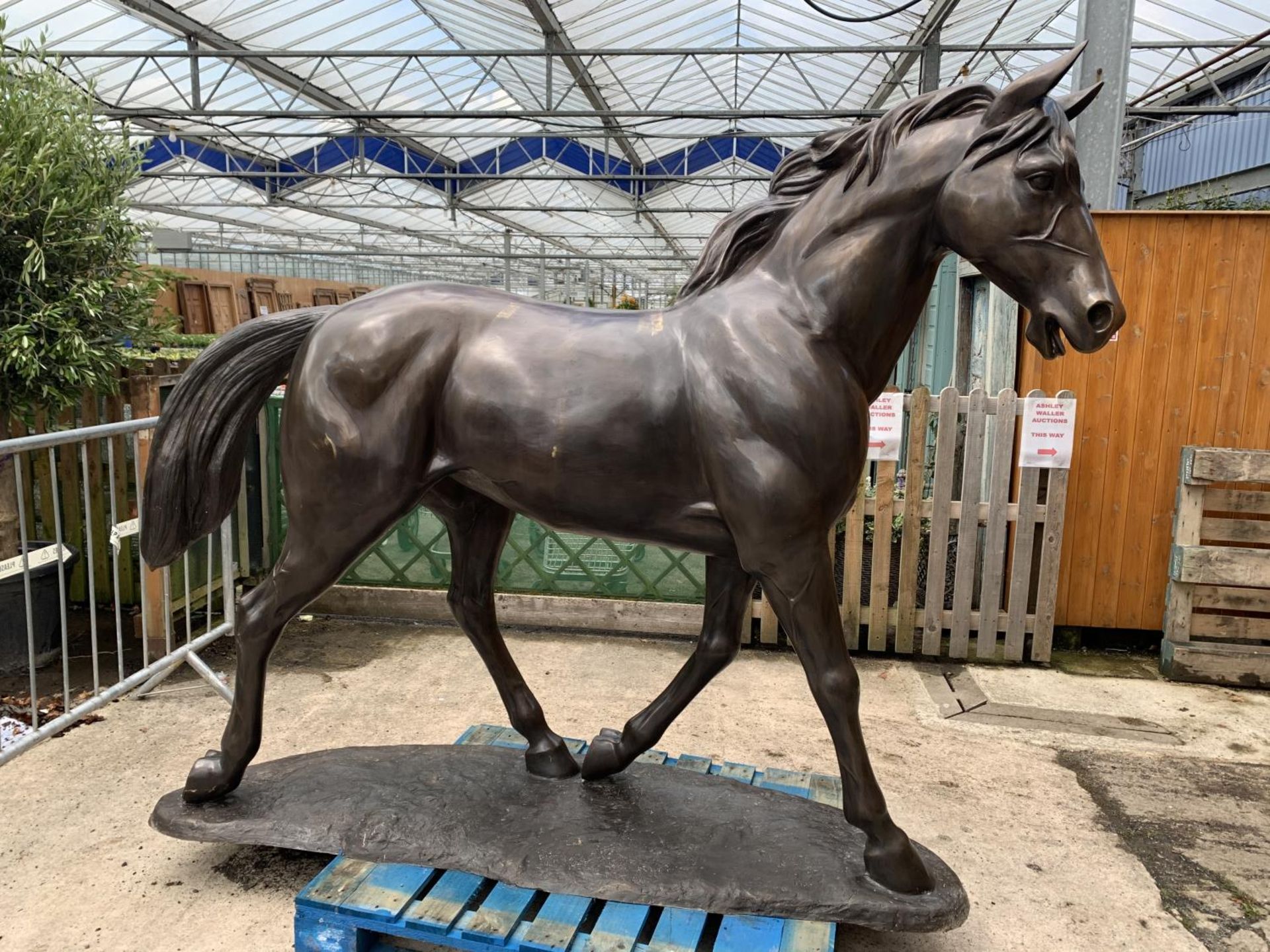 A LIFE-SIZE BRONZE HORSE FIGURE STANDING AT 13 HANDS HIGH