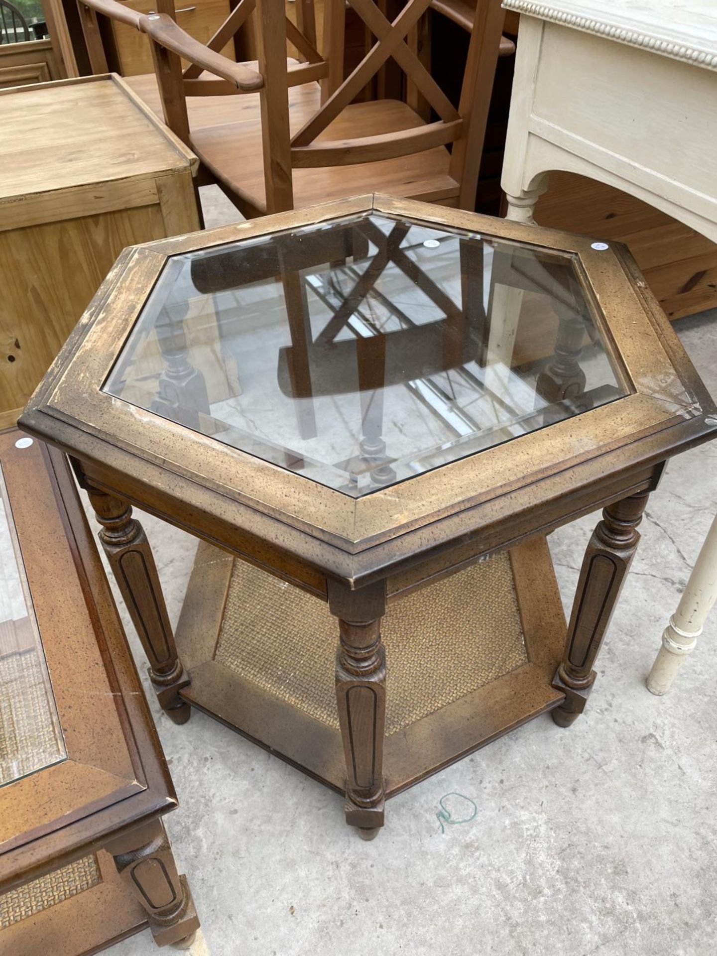 TWO GLASS TOPPED COFFEE TABLES, BOTH WITH CANE UNDERTIERS - Image 4 of 6