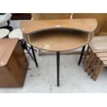 A RETRO TEAK CONSOLE TABLE ON BLACK LEGS