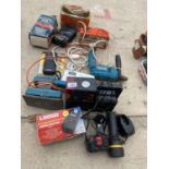 AN ASSORTMENT OF TOOLS TO INCLUDE BLACK AND DECKER DRILL AND SANDER