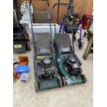 TWO HAYTER HARRIER PETROL LAWN MOWERS BOTH WITH GRASS BOXES AND REAR ROLLER BELIEVED WORKING BUT