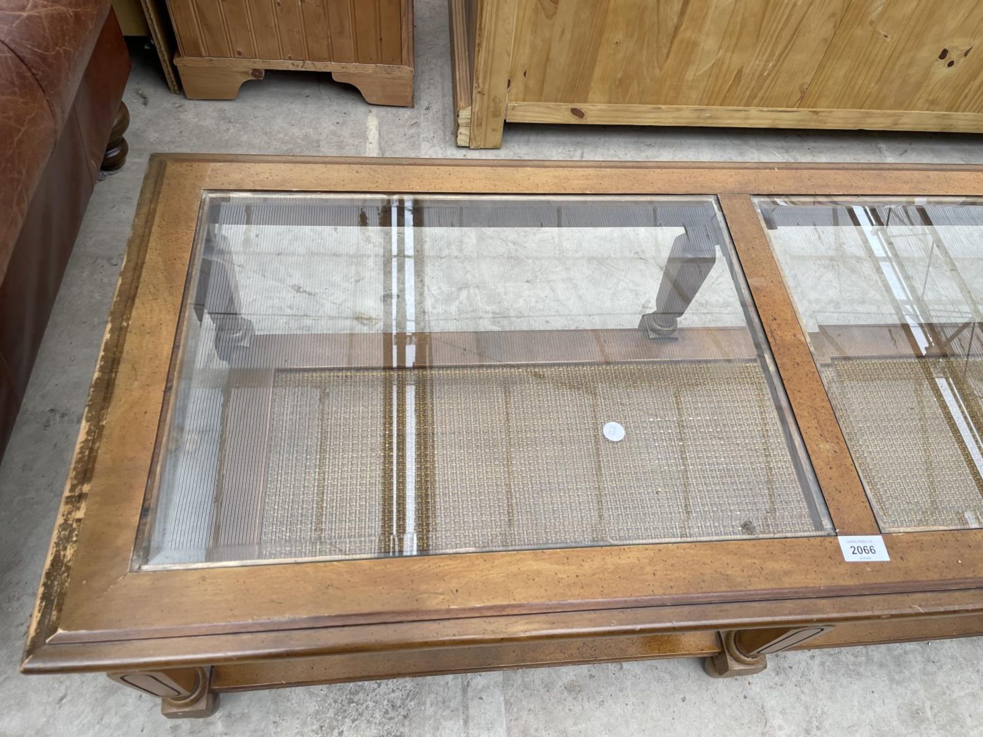 TWO GLASS TOPPED COFFEE TABLES, BOTH WITH CANE UNDERTIERS - Image 2 of 6