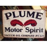 A METAL PLUME MOTOR SPIRIT SIGN