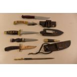 SIX ASSORTED HUNTING KNIVES, BLADE LENGTHS FROM 9CM TO 18CM