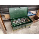 A TOOL CHEST ON WHEELS CONTAINING AN ASSORTMENT OF TOOLS TO INCLUDE SPANNERS, SOCKETS AND PLIERS ETC