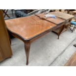 AN ITALIAN STYLE INLAID EXTENDING DINING TABLE 68" X 36" (LEAF 15")