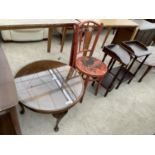 A MAHOGANY COFFEE TABLE ON CABRIOLE LEGS, BENTWOOD CHAIR AND TWO MODERN TABLES WITH GALLERY BACKS