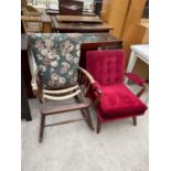 A PARKER KNOLL STYLE ROCKING CHAIR AND BUTTON-BACK FIRESIDE CHAIR