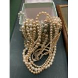 A BOX OF PEARL STYLE NECKLACES