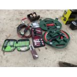 AN ASSORTMENT OF ITEMS TO INCLUDE JUMP LEADS, SCREW DRIVERS ETC