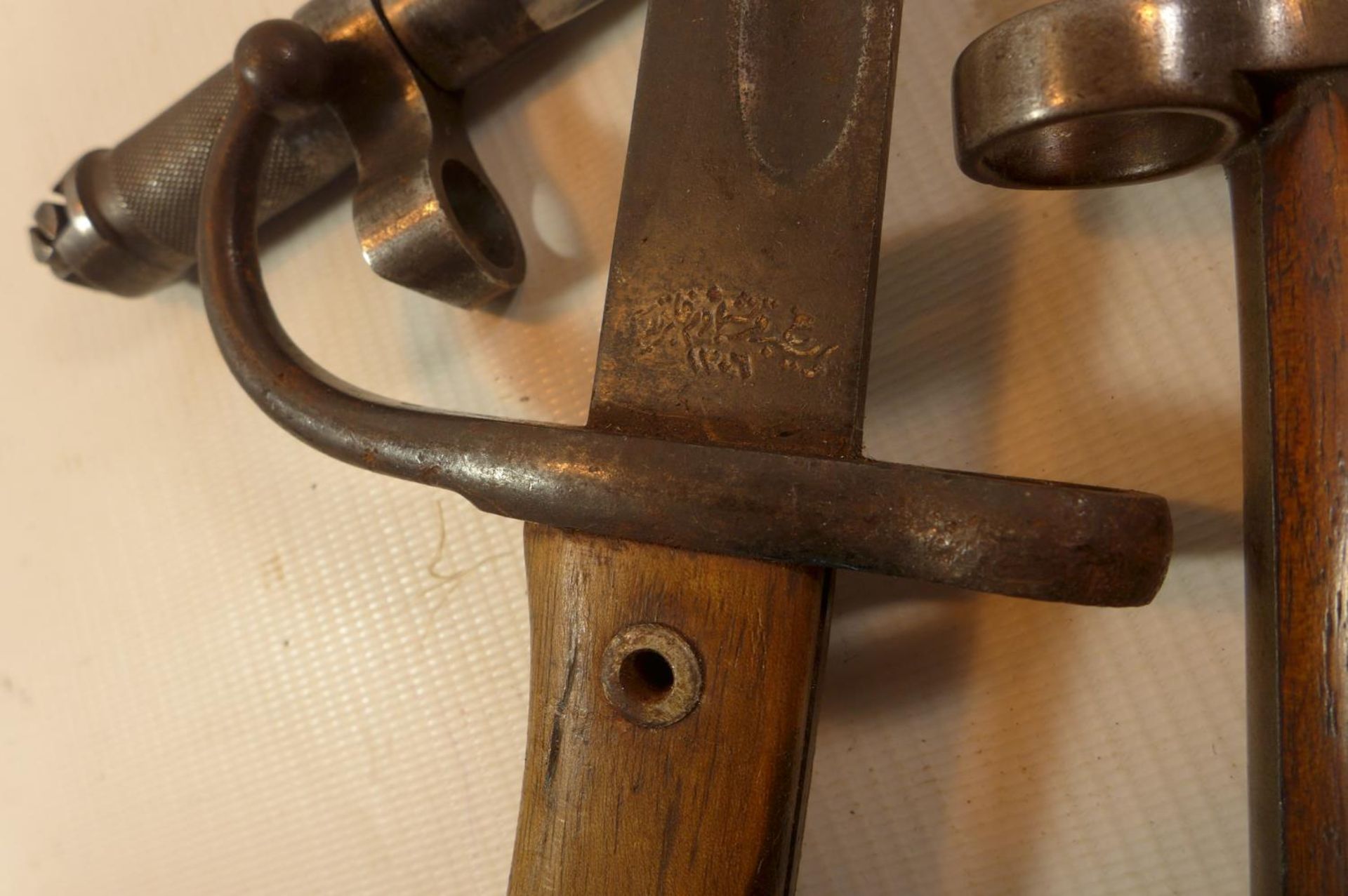 A BRITISH LEE METFORD 1888 BAYONET, TURKISH MAUSER (SHORTENED) AND A FOLDING SPIKE BAYONET (3) - Image 5 of 5