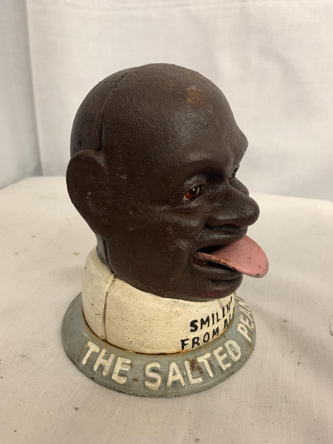 A VINTAGE STYLE CAST IRON MONEY BOX 'THE SALTED PEANUT MAN' - Image 2 of 4