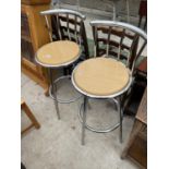 A PAIR OF MODERN CHROMIUM PLATED KITCHEN BAR STOOLS