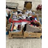 AN ASSORTMENT OF HOUSEHOLD CLEARANCE ITEMS TO INCLUDE SCARVES, FLAT WARE AND BOOKS ETC