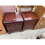 A PAIR OF MAHOGANY AND INLAID REPRODUCTION THREE DRAWER CHESTS W:18"